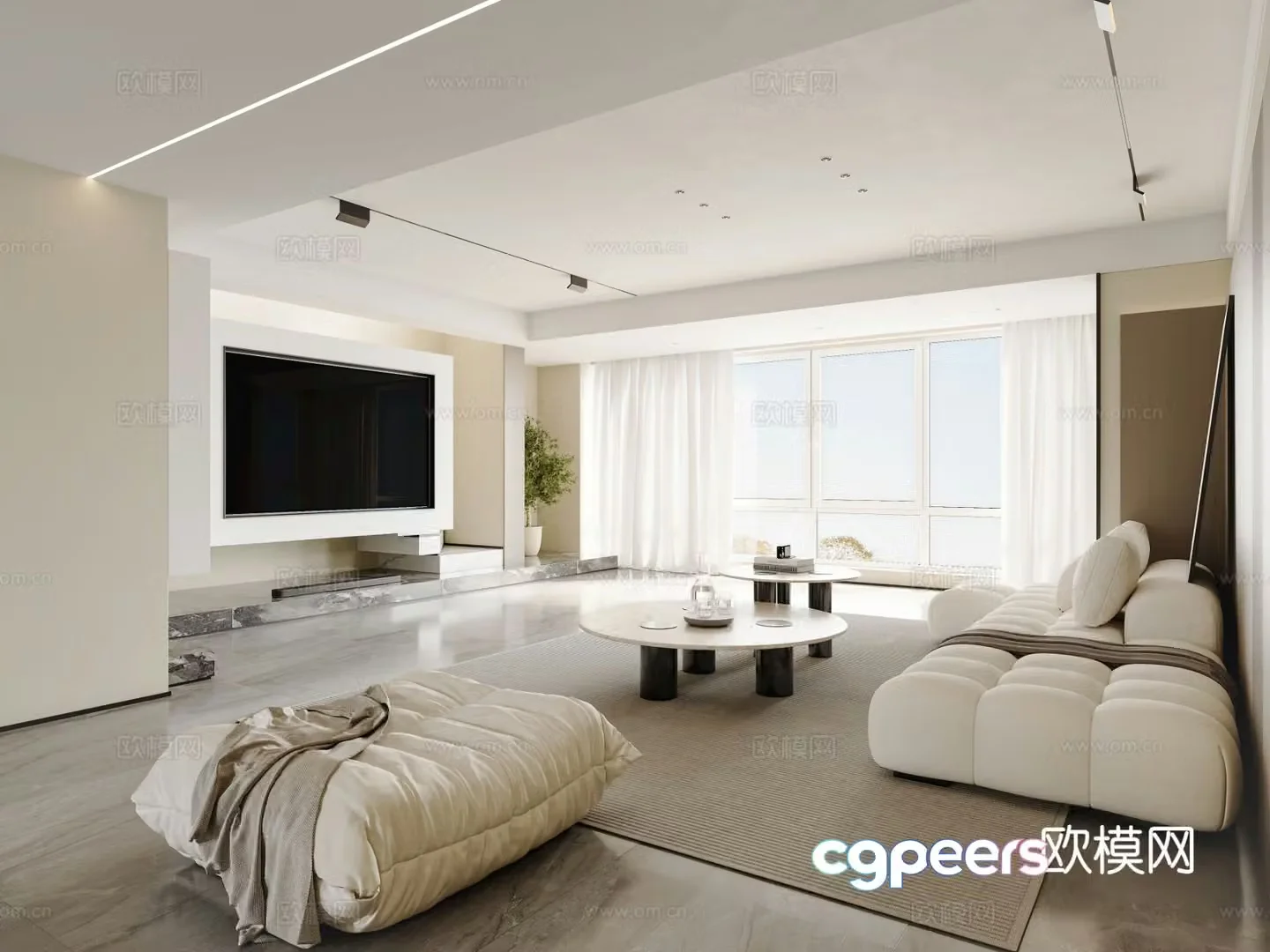 Cream style living room 3d model