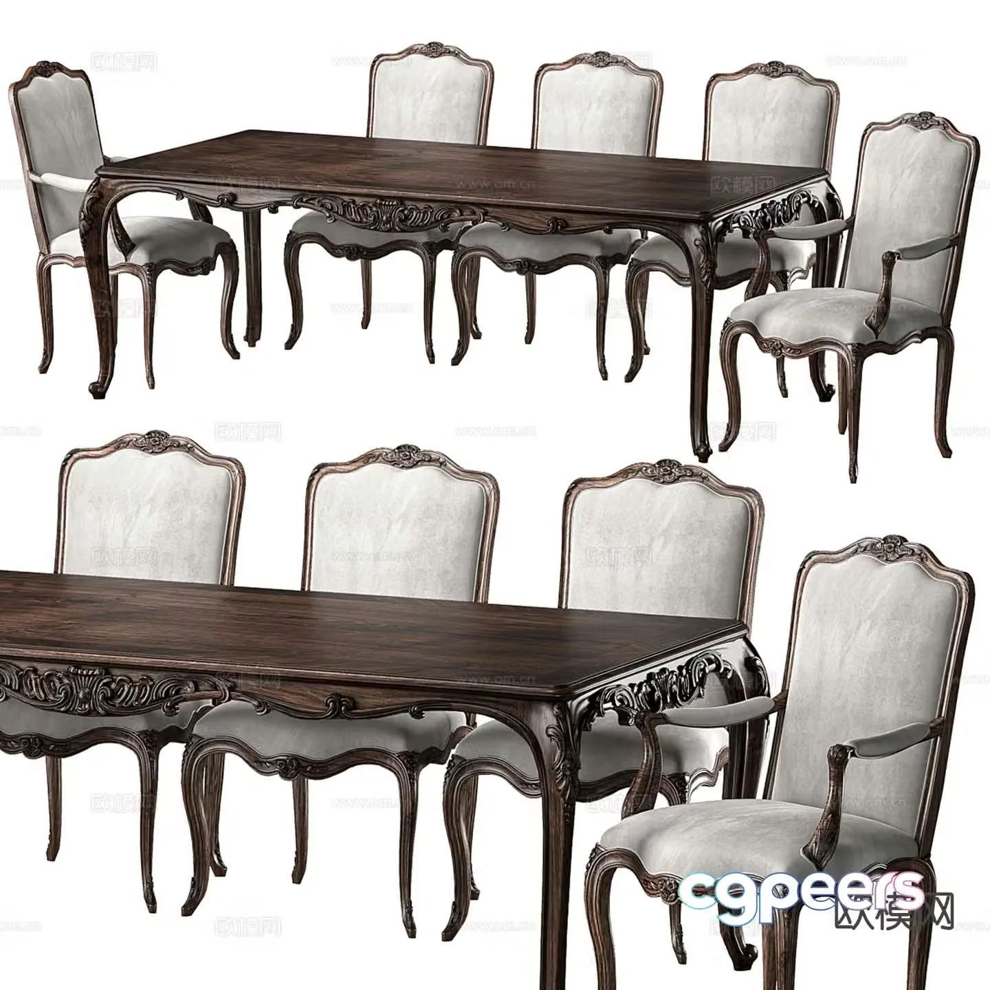 blkwood European dining table and chair 3d model