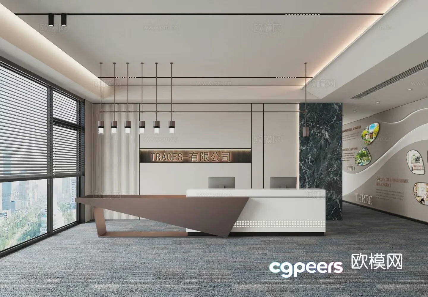 Modern company front desk reception 3d model