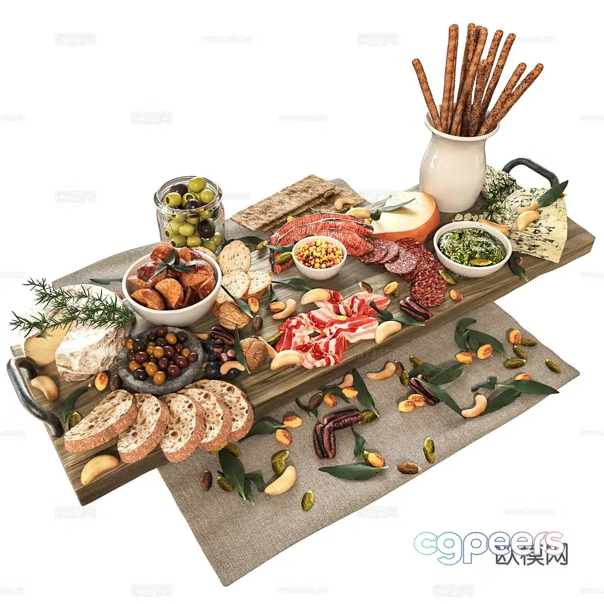 Food Vegetable Bread Fruit Nuts 3d Model