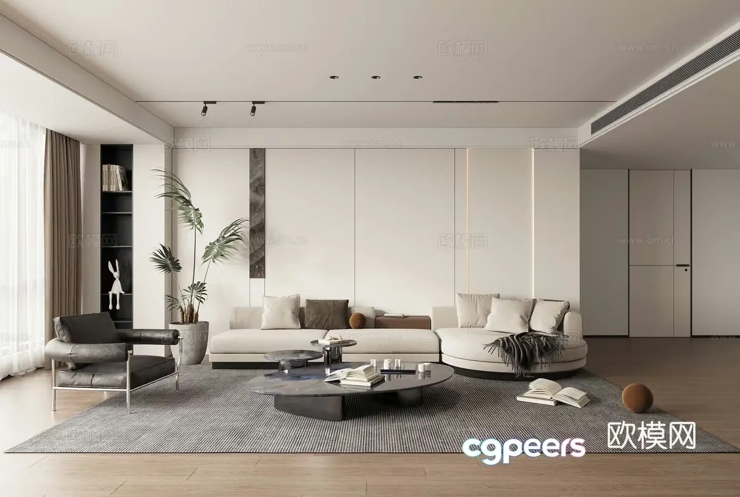 Modern simple living room Italian high-end gray living room Combination sofa leisure chair lazy sofa coffee table 3D model