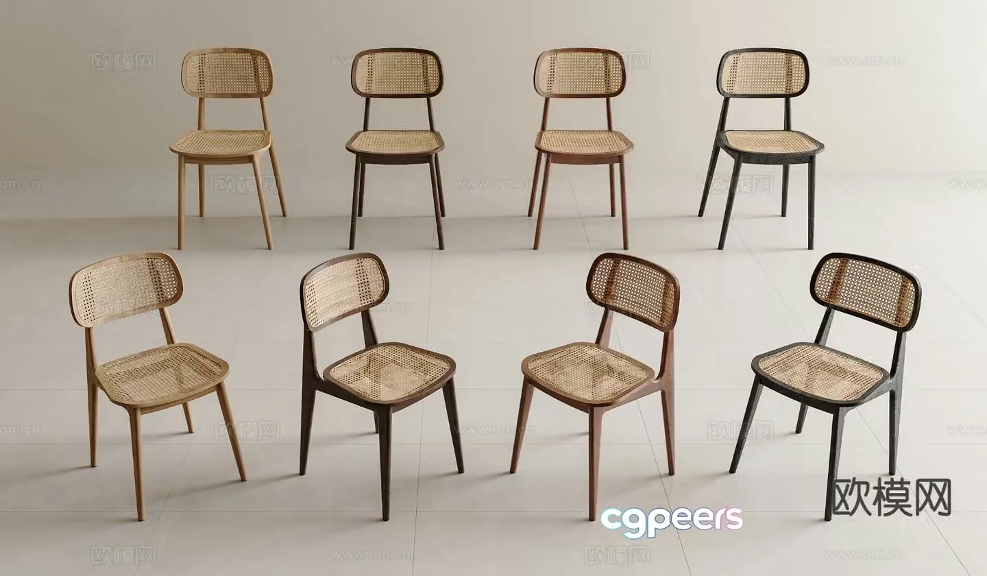 Wabi-sabi style rattan dining chair rattan chair 3d model