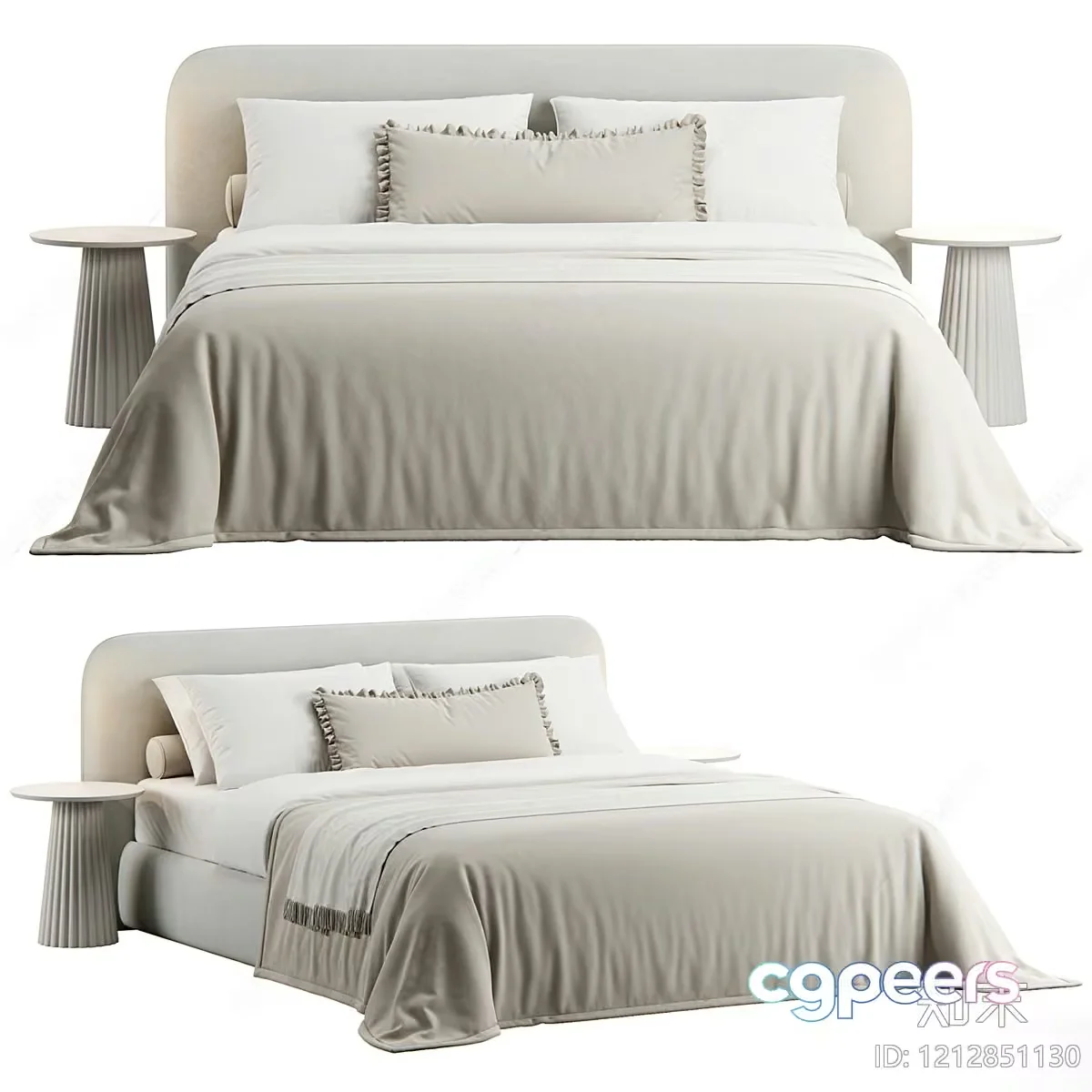 Modern Beige Bed 3D Model – 2423 – VRAY Render