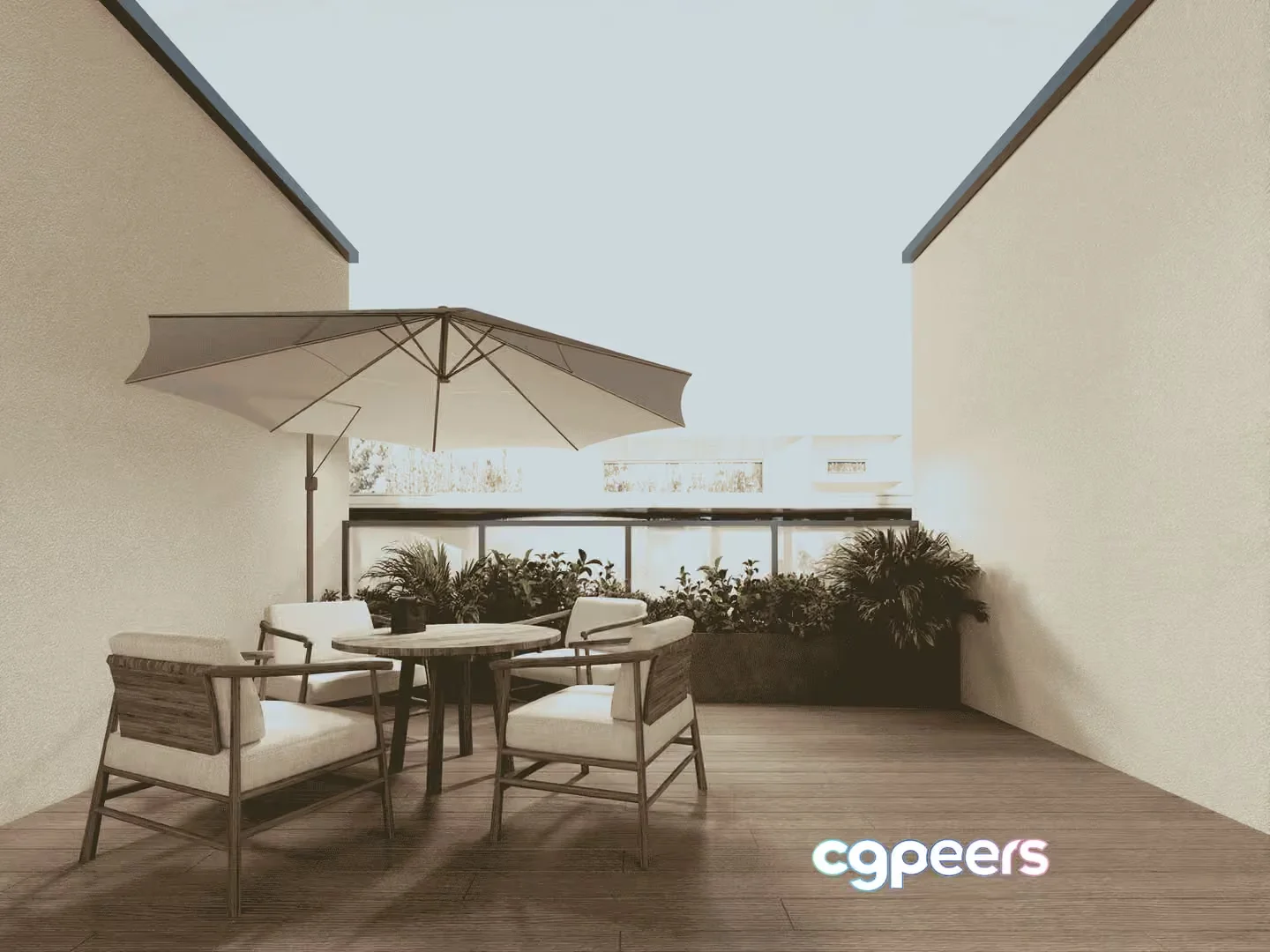 A Patio With A Table And Chairs 3D Model – 15004 – VRAY Render