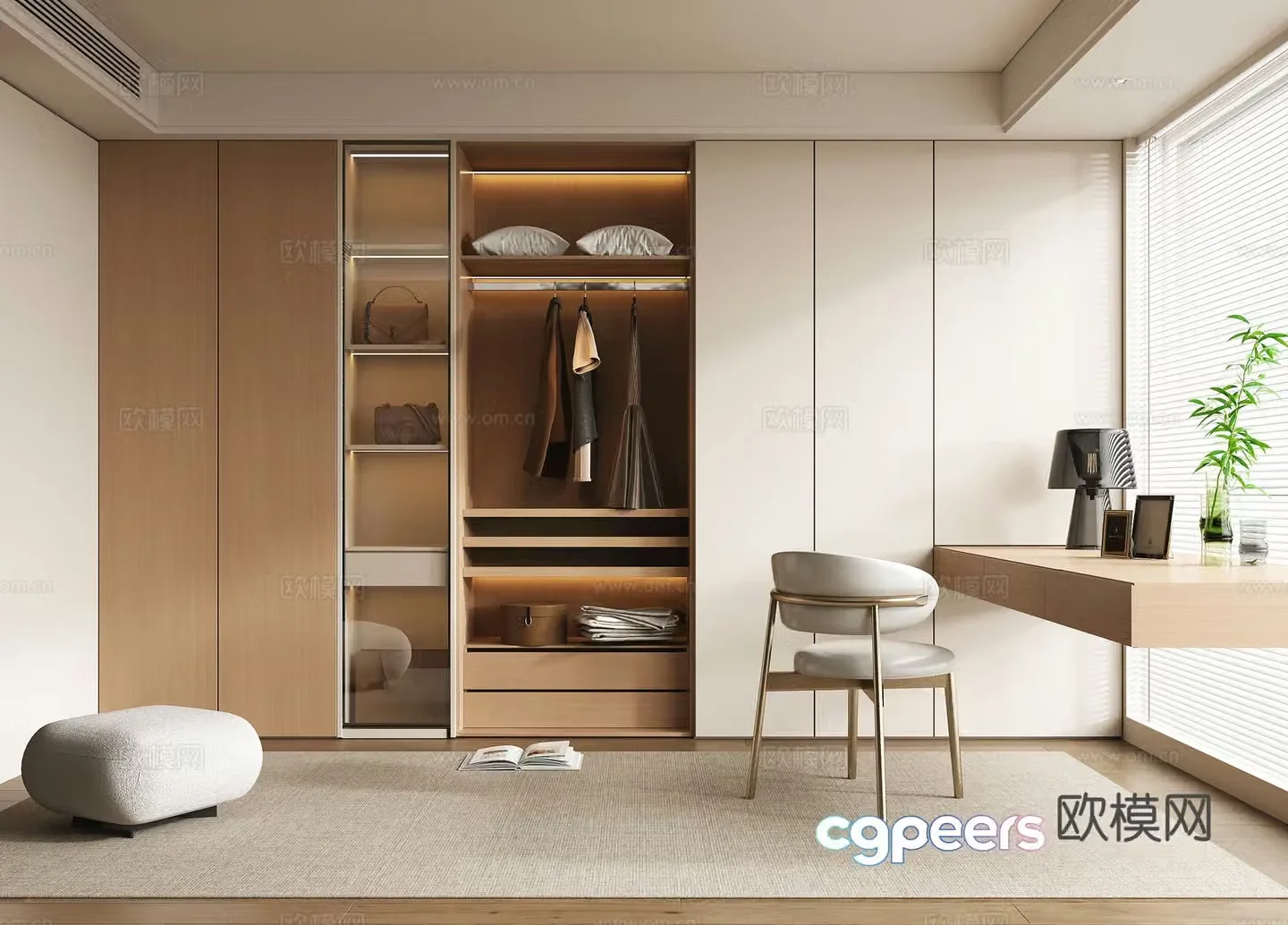Modern wardrobe dressing table wardrobe integrated cabinet accessories dressing stool casual stool 3D model