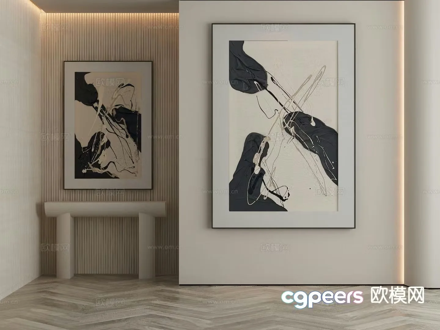 Modern decorative painting black and white hanging painting 3d model