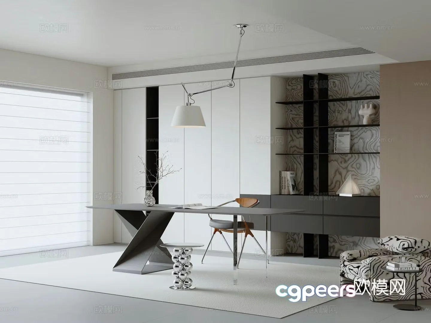 Modern minimalist study room 3D model