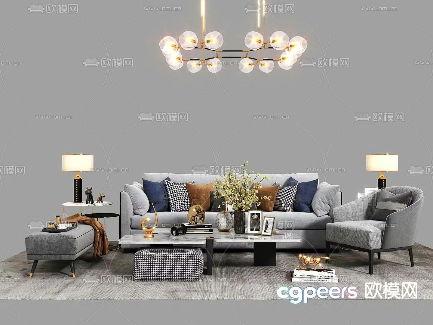 Light luxury modular sofa 3D model