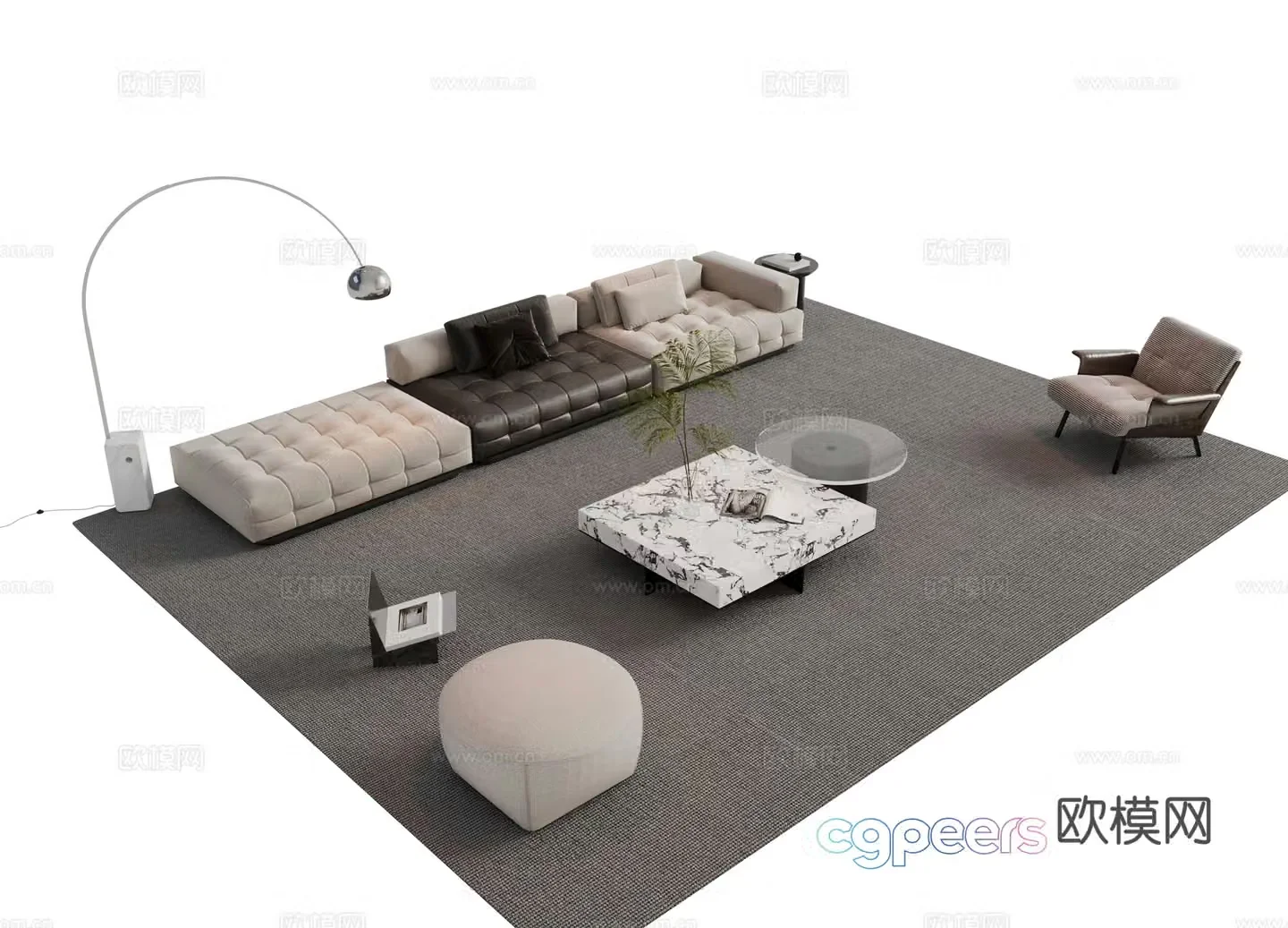 Modern Italian sofa combination Sofa coffee table combination Italian living room sofa decoration ornament cloth 3D model