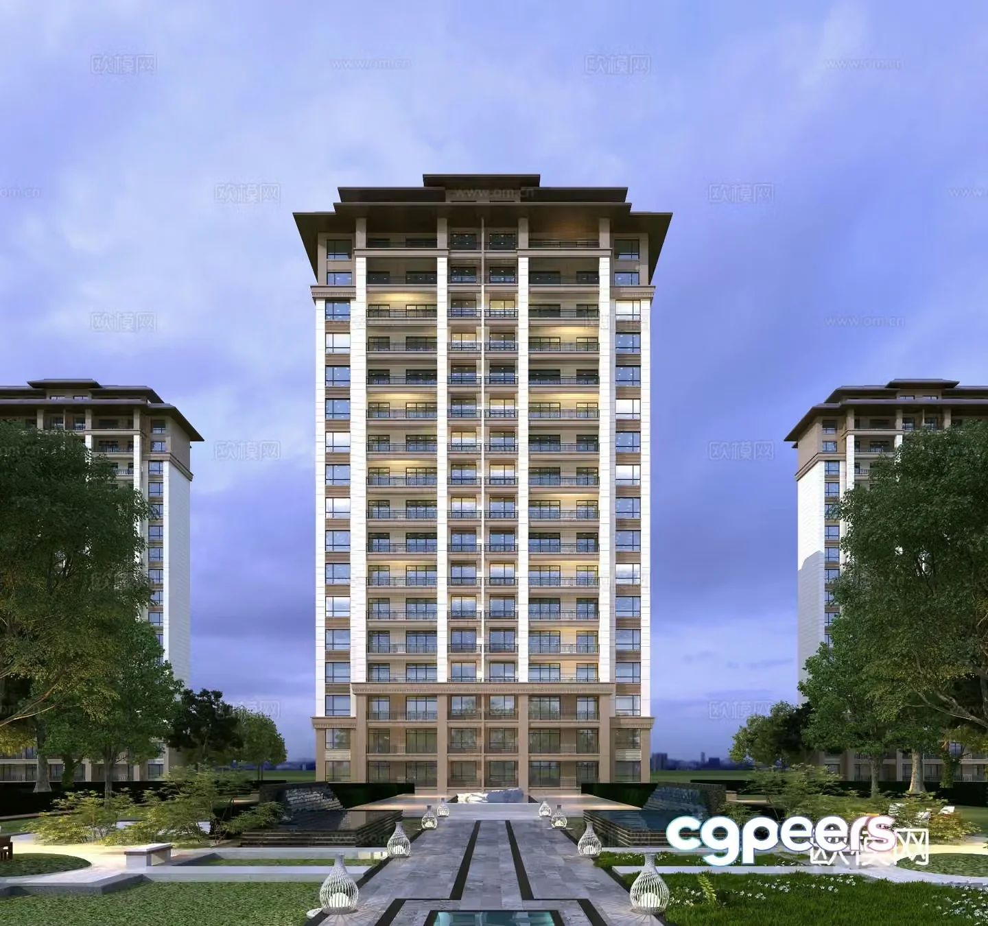 New Asia New Chinese style high-rise residential building exterior 3D model