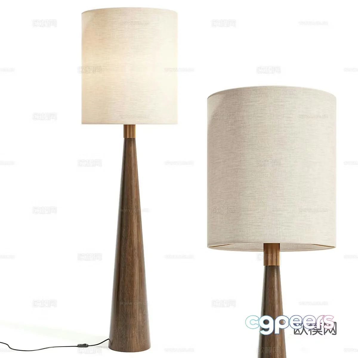 Baneza vintage brass and wood cone floor lamp 3d model