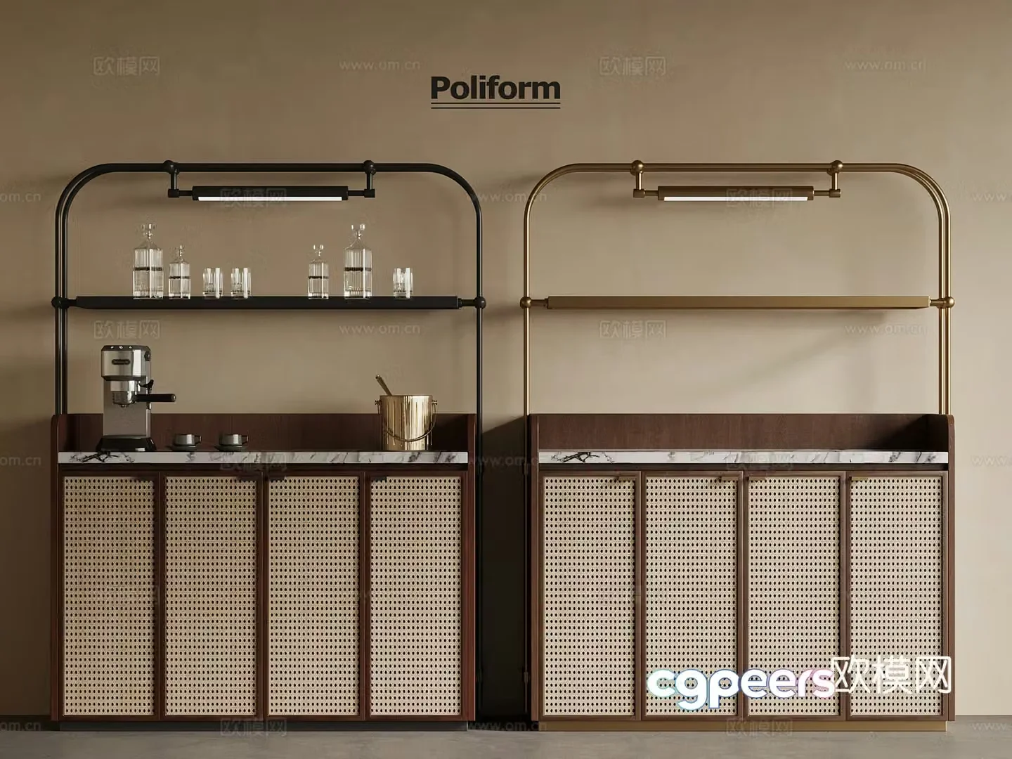 Middle-aged tea cabinet rattan tea cabinet 3D model
