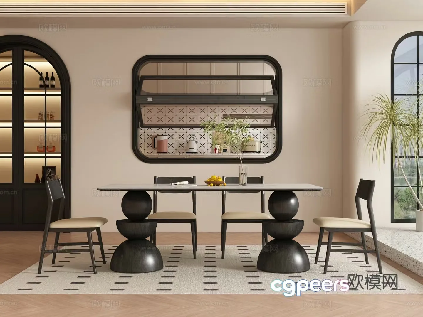 Medieval style dining table and chairs 3d model