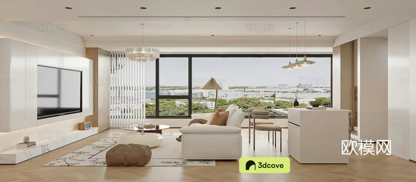 Creamy style living room combination sofa island bar dining table leisure chair creamy style living room