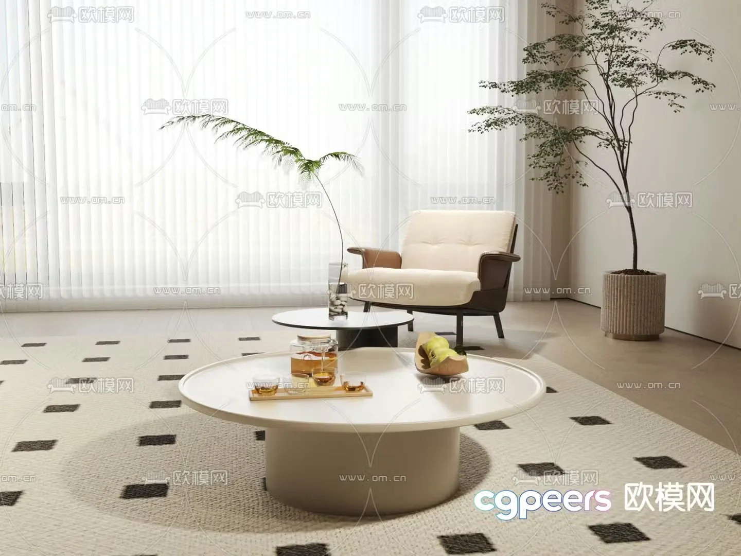 Cream style leisure sofa 3d model