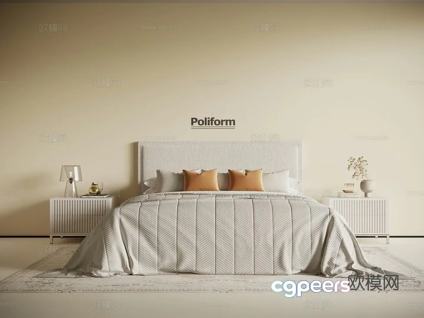 French double bed medieval style double bed 3d model
