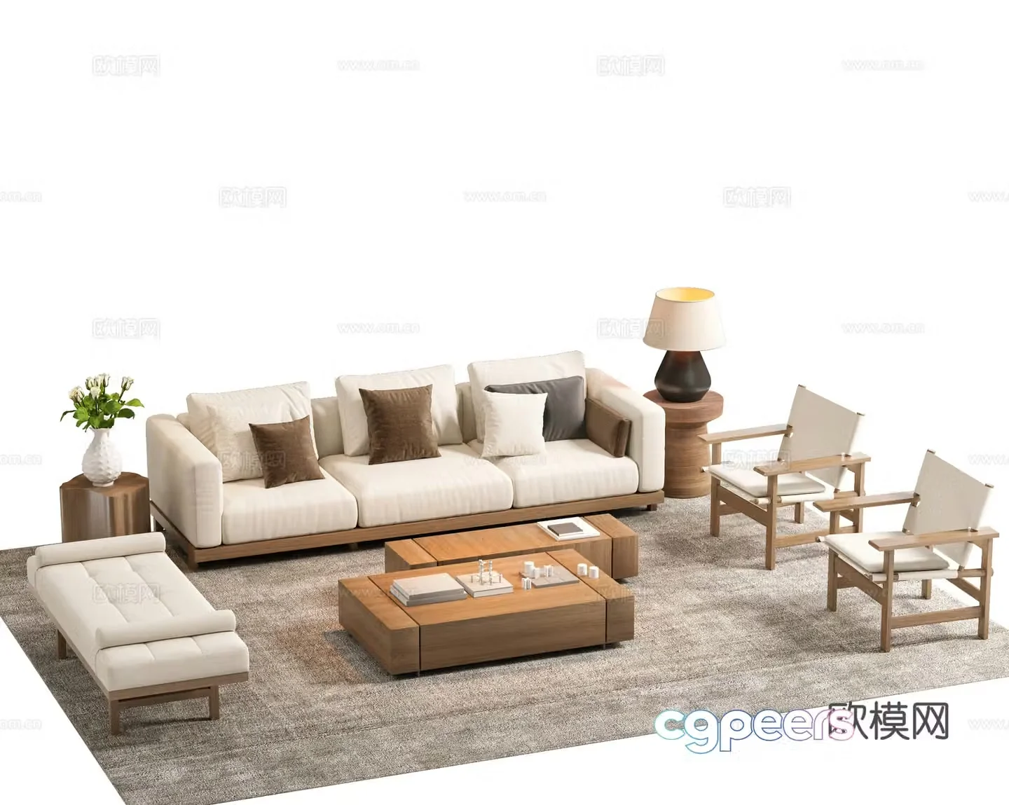 New Chinese sofa coffee table combination single imperial concubine couch stool books office three-person sofa 3D model