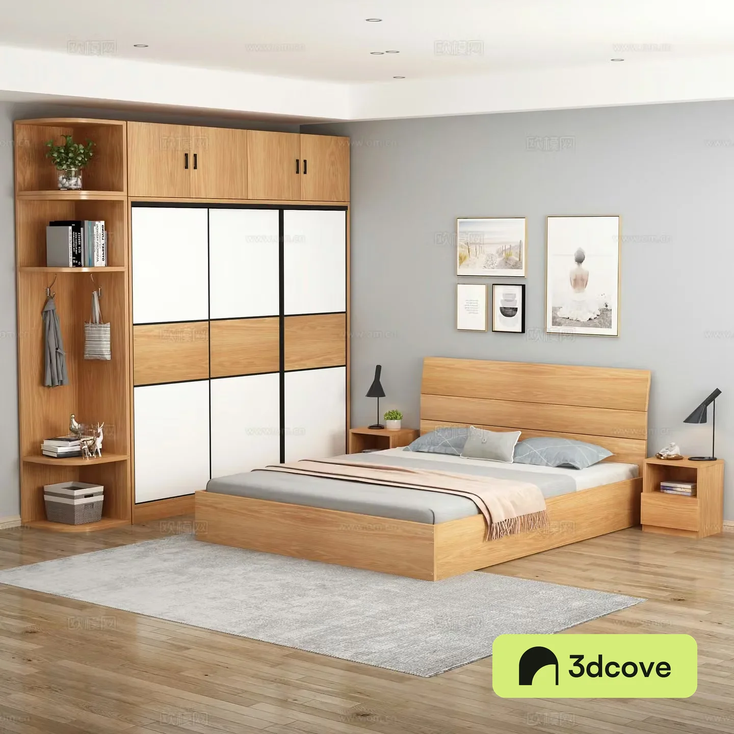 Nordic bedroom wardrobe double bed