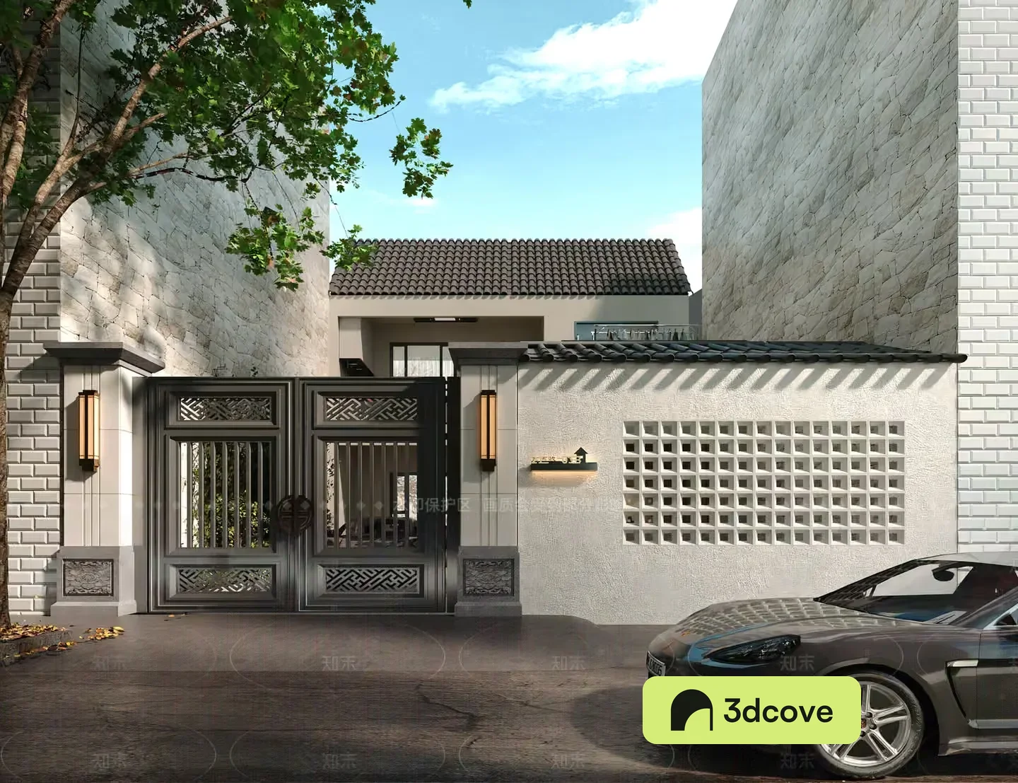 A Modern House With A Car Parked In Front