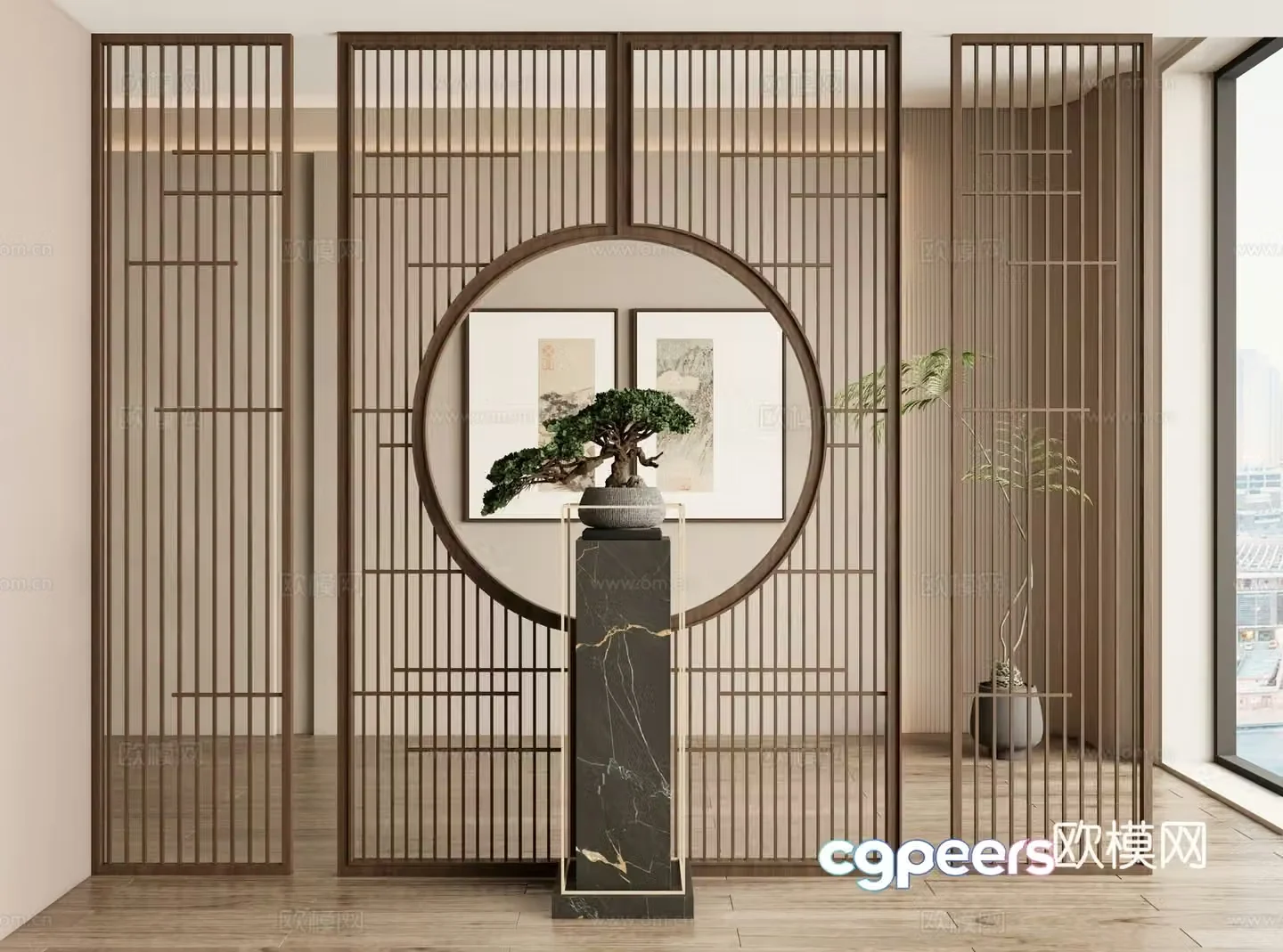 New Chinese style screen decorative screen entrance screen 3D model