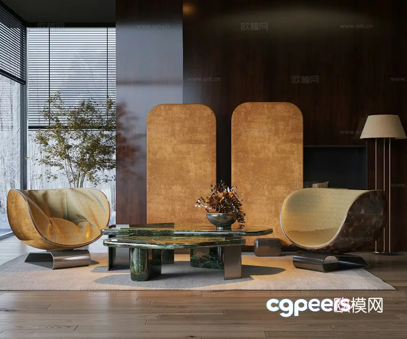 Modern leisure chair single sofa special sofa chair marble coffee table side table green plants flower 3d model