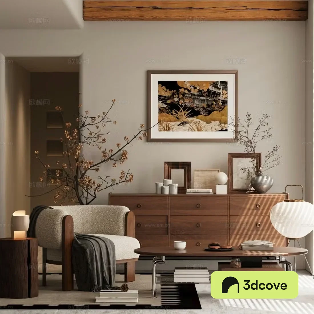 Medium style leisure chair entrance cabinet 3D model