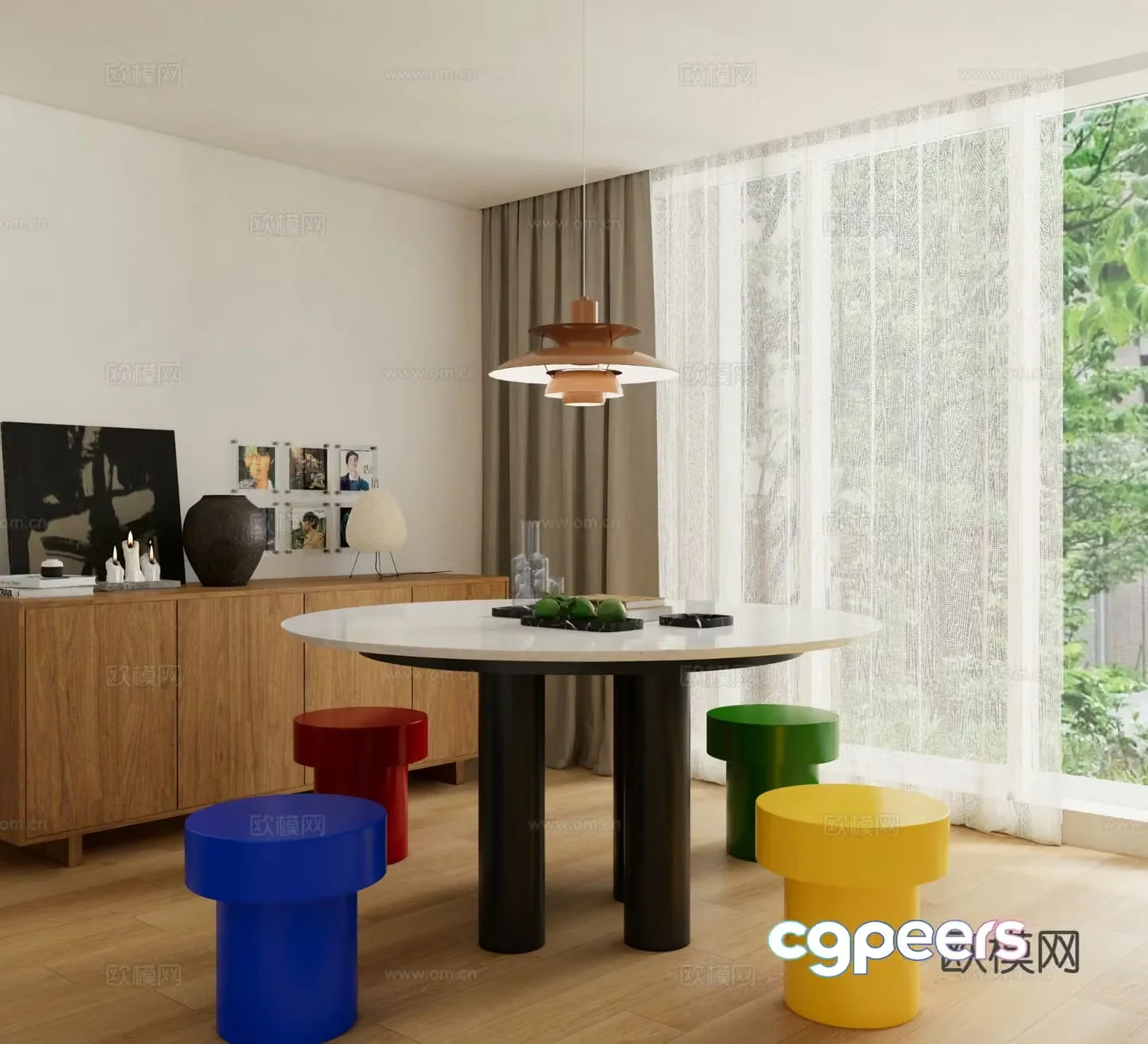 Memphis style dining table and chairs 3d model