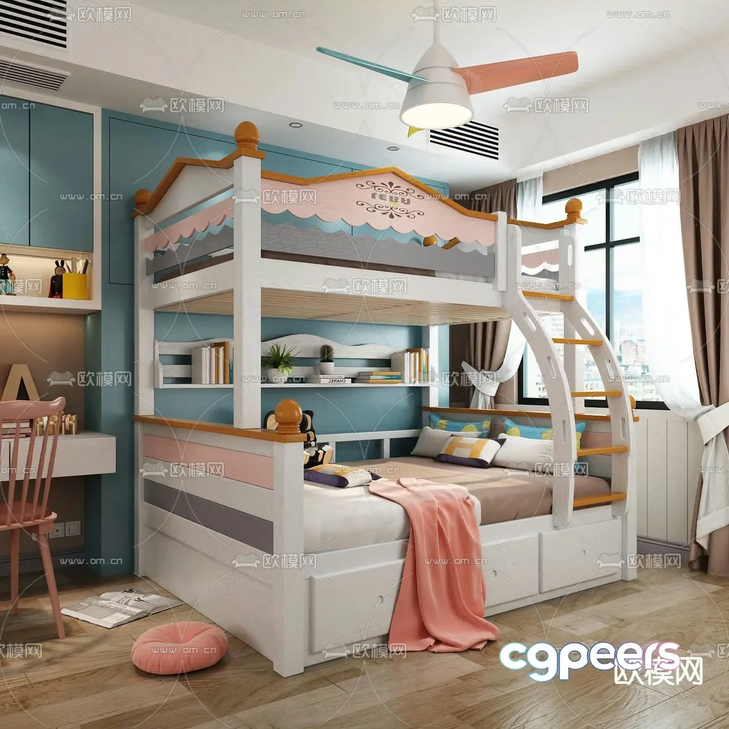 Bunk bed double-decker children’s bed bunk bed 3D model