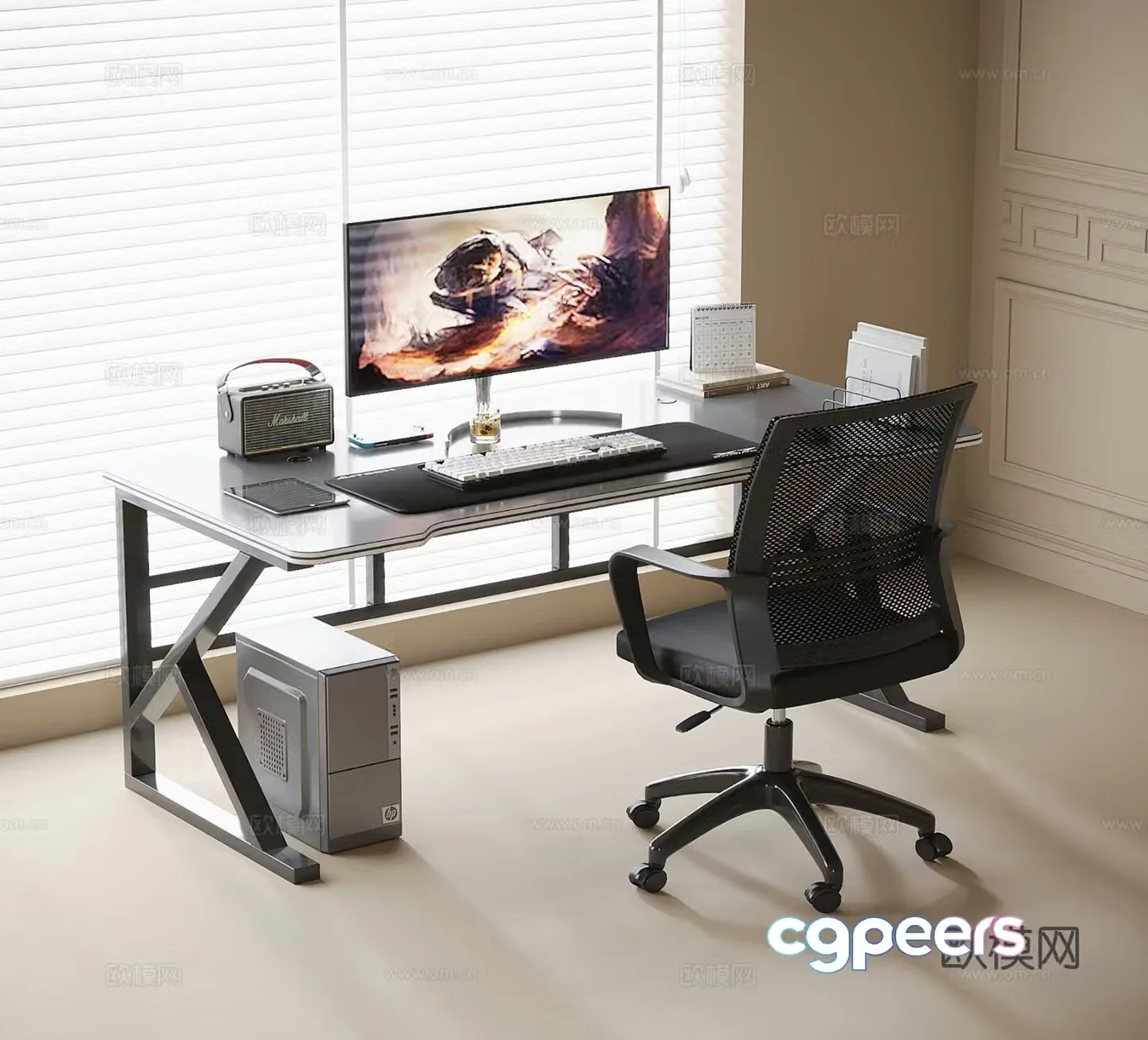 Modern desk computer desk 3d model
