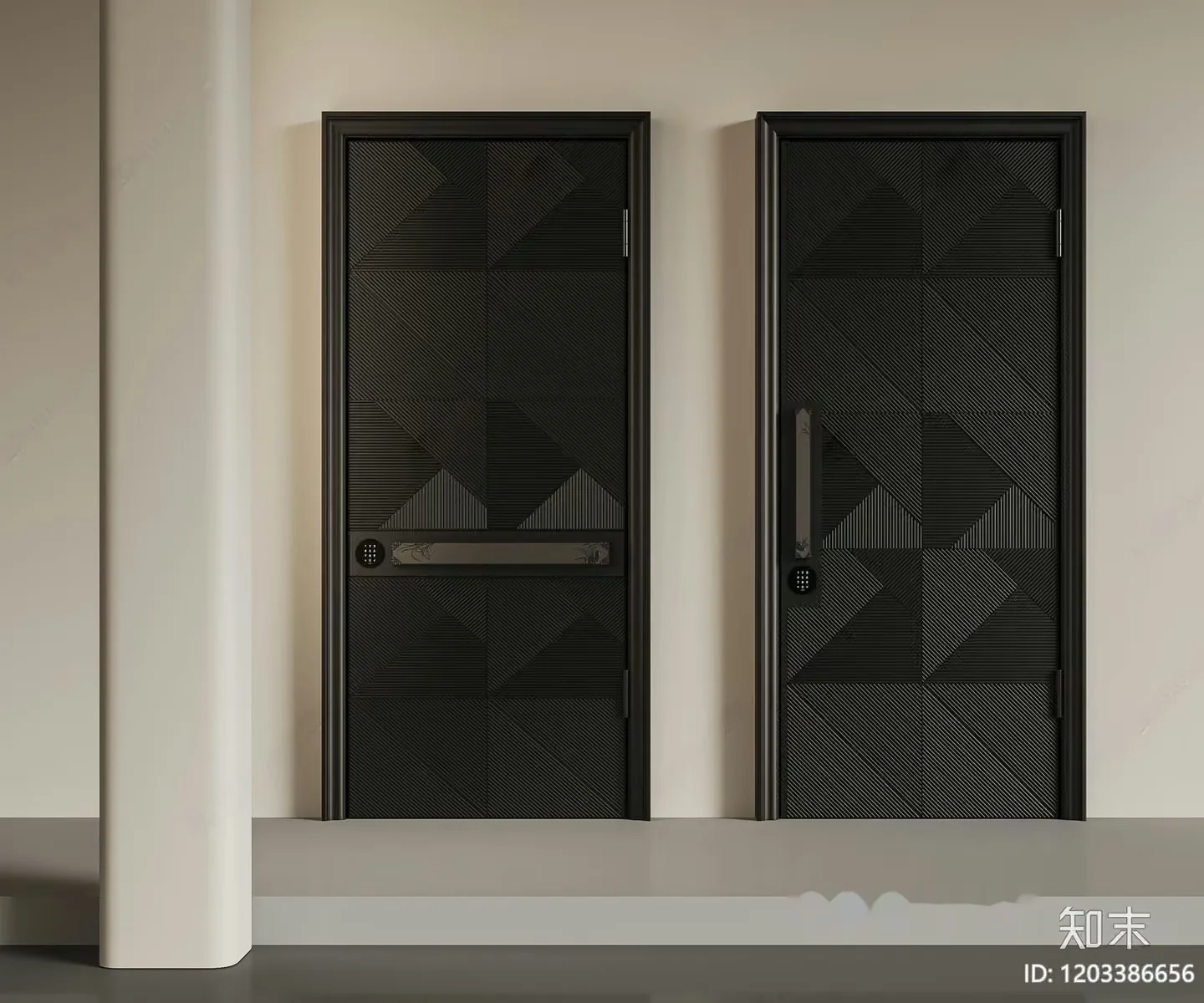 Two Doors With A Black And Gray Design 3D Model – 6723 – VRAY Render