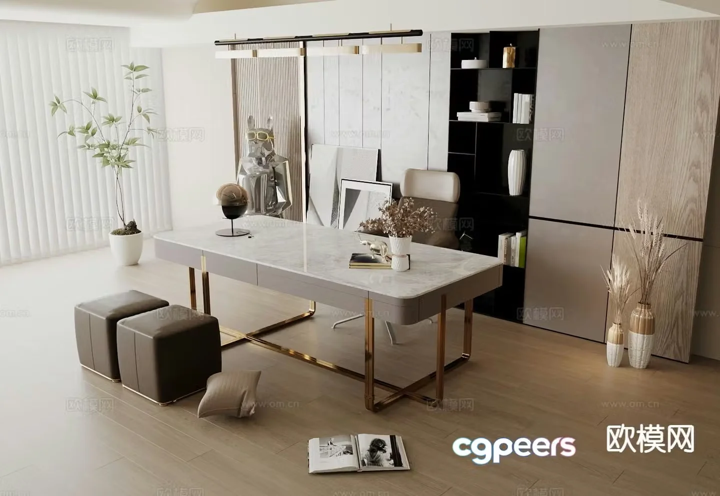 modern desk desk 3d model