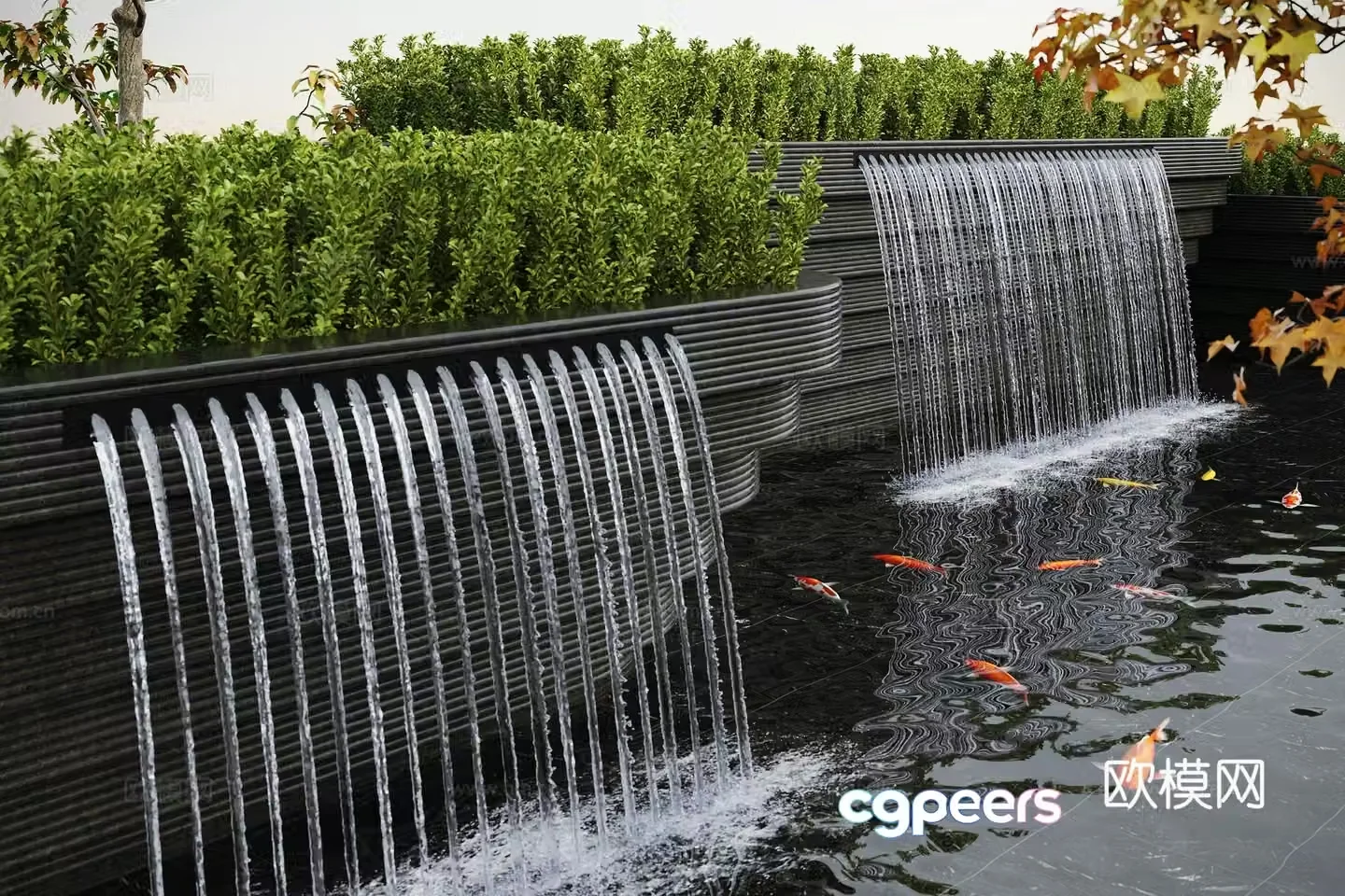 Modern water landscape garden waterscape stacked water fish pond 3d model