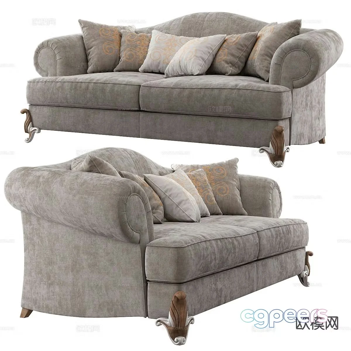 Simple European double sofa 3d model