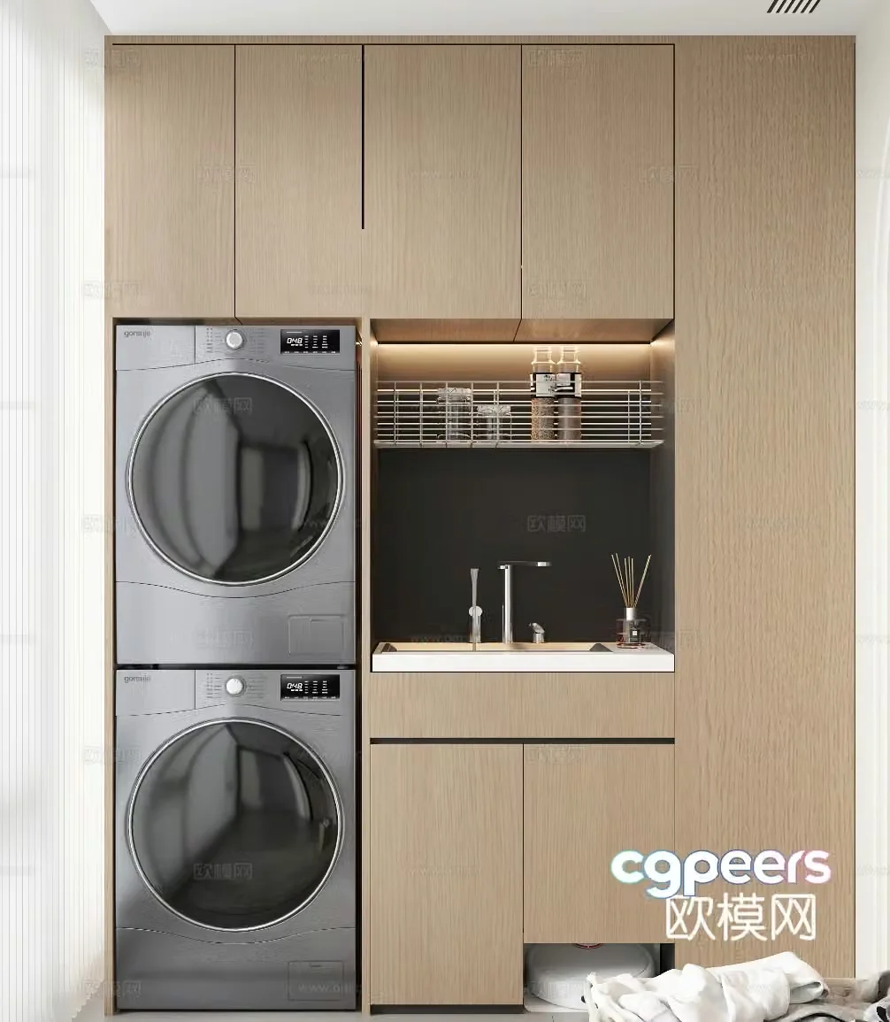 Modern washing machine cabinet balcony cabinet 3d model