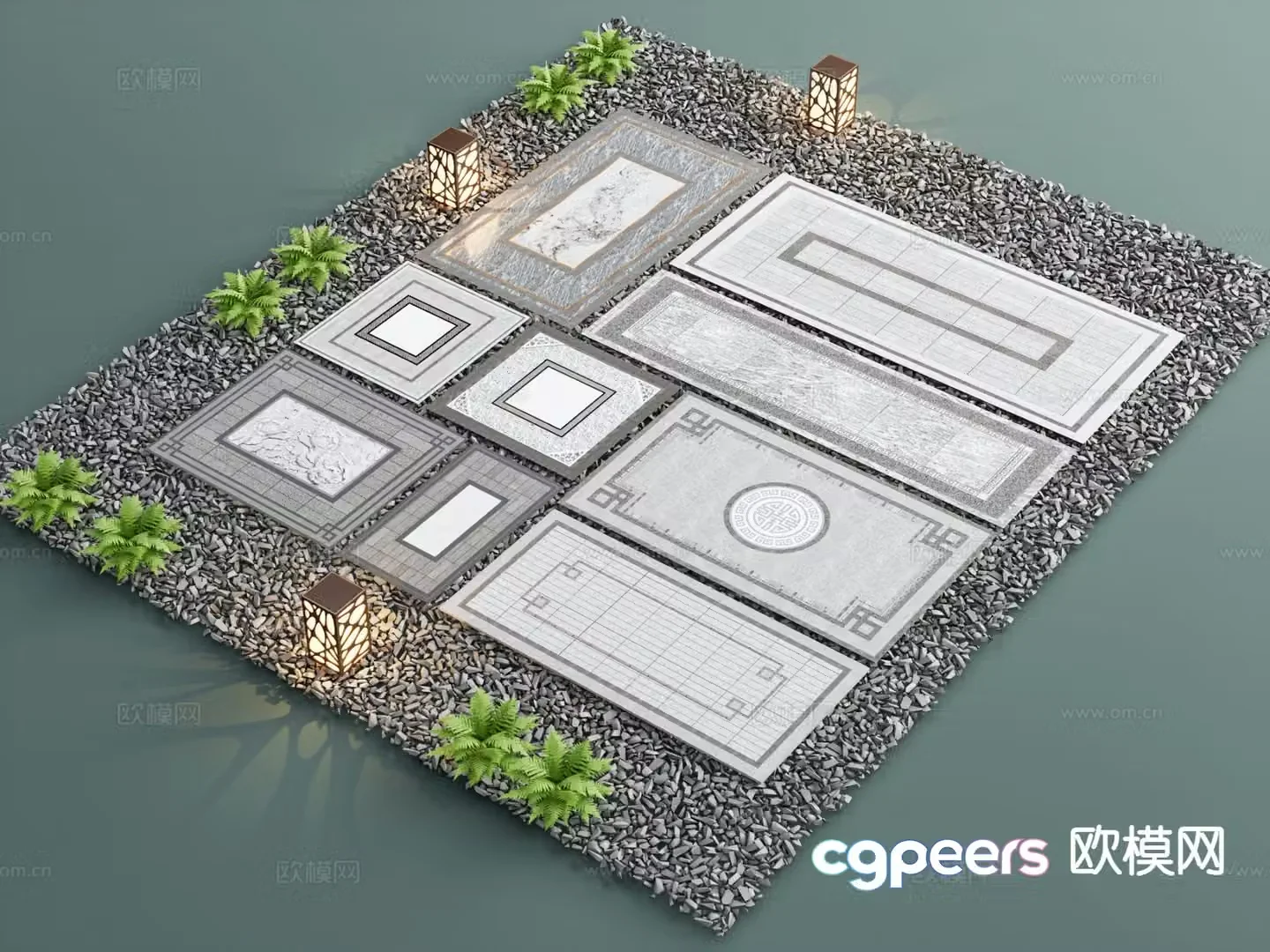 New Chinese style garden paving paving sketches cobblestones stone steps 3D model