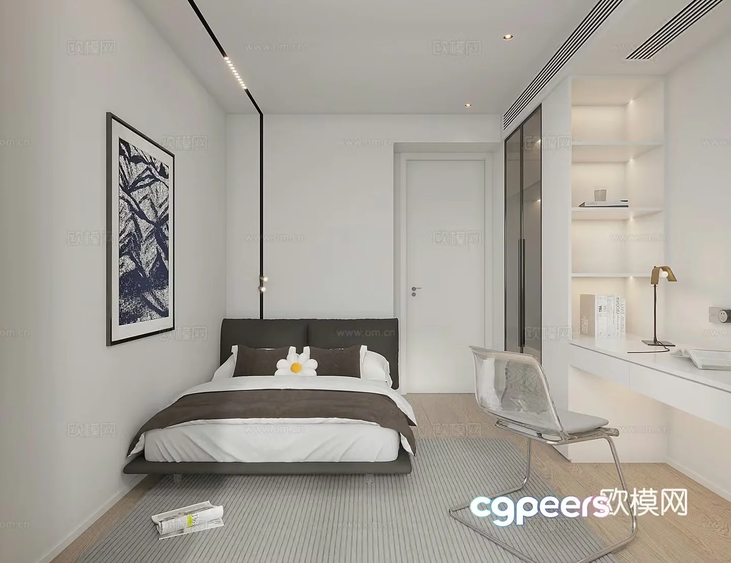 Modern minimalist bedroom second bedroom 3D model