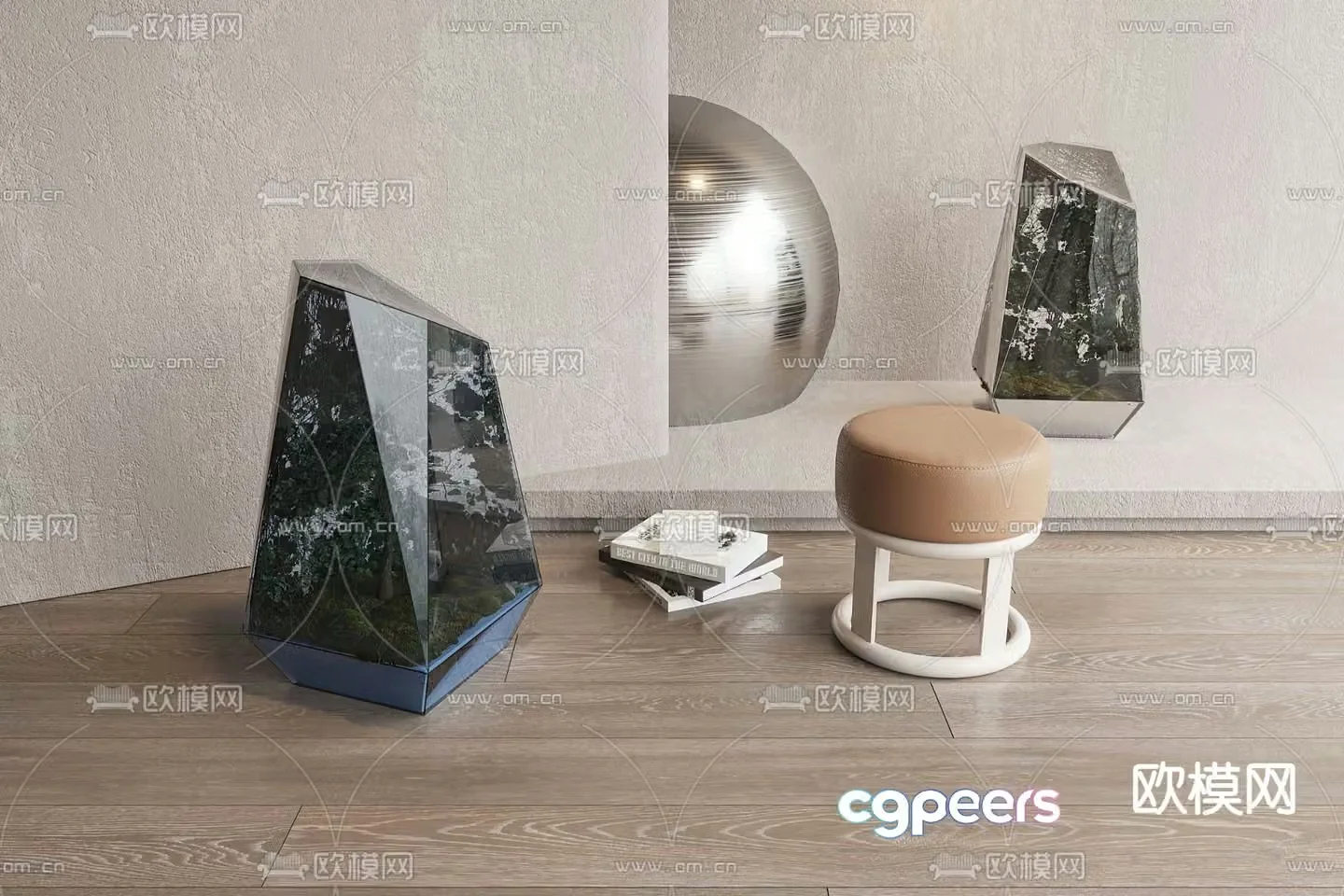 poliform leather round stool low stool stool 3d model