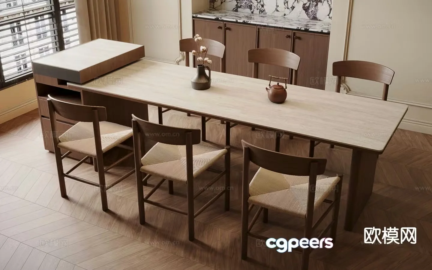 Medieval style island dining table 3D model