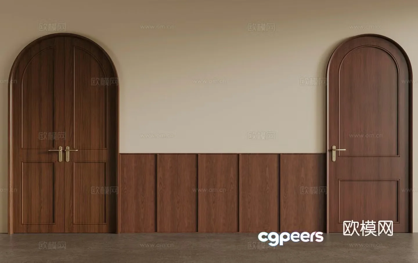 French medieval style double-open door single-open door wall skirt 3D model