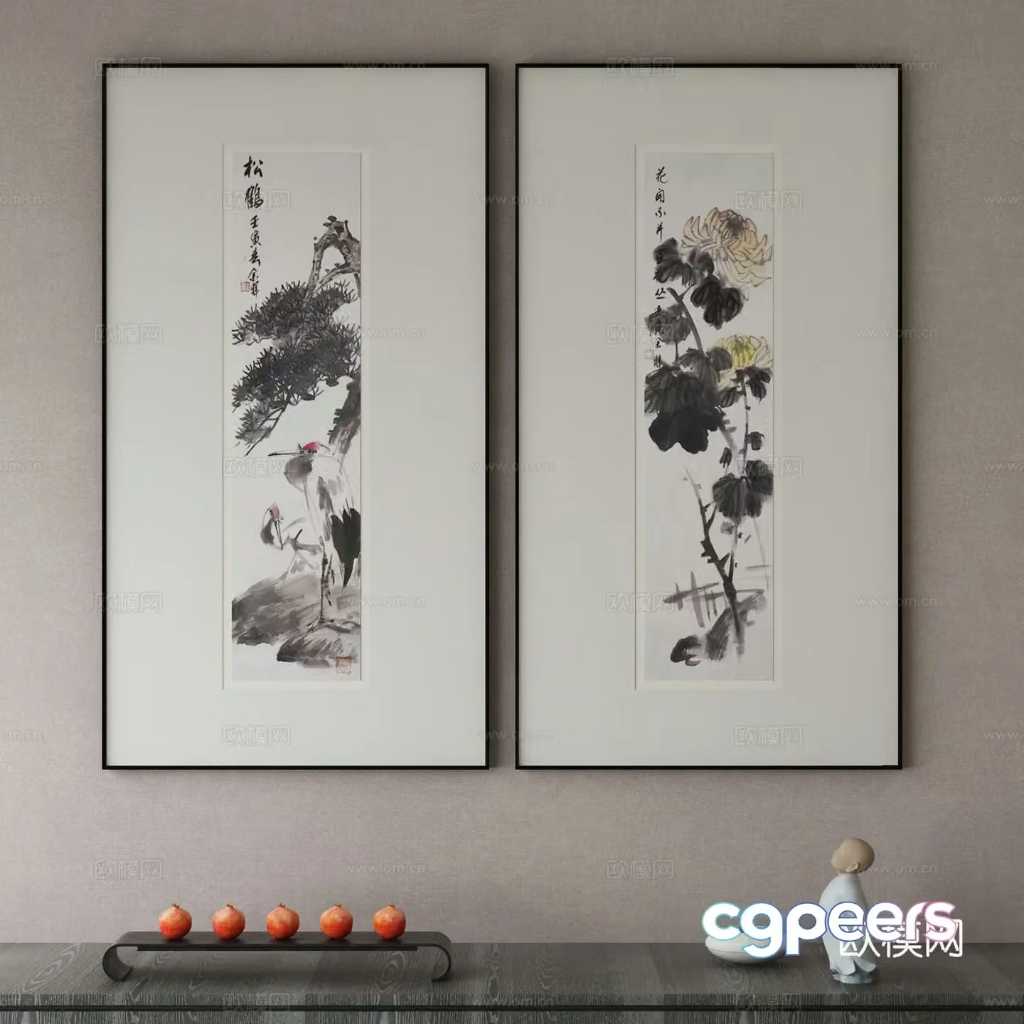 New Chinese style wasabi paintings oil paintings 3D model