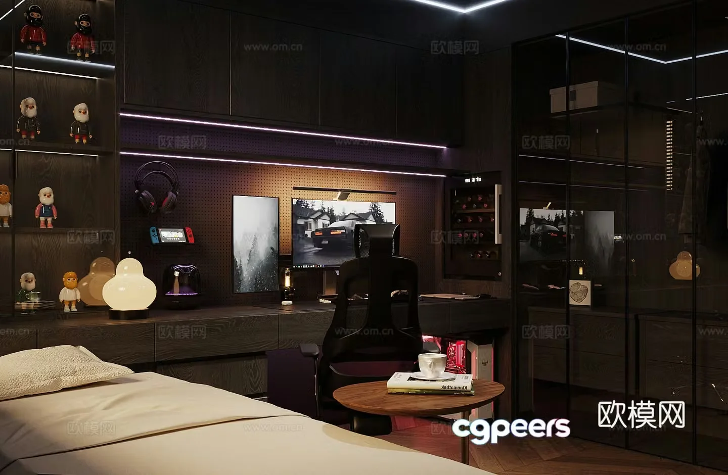 Modern e-sports room Home Digital product portfolio Desktop computer tablet Mouse and keyboard 3D model