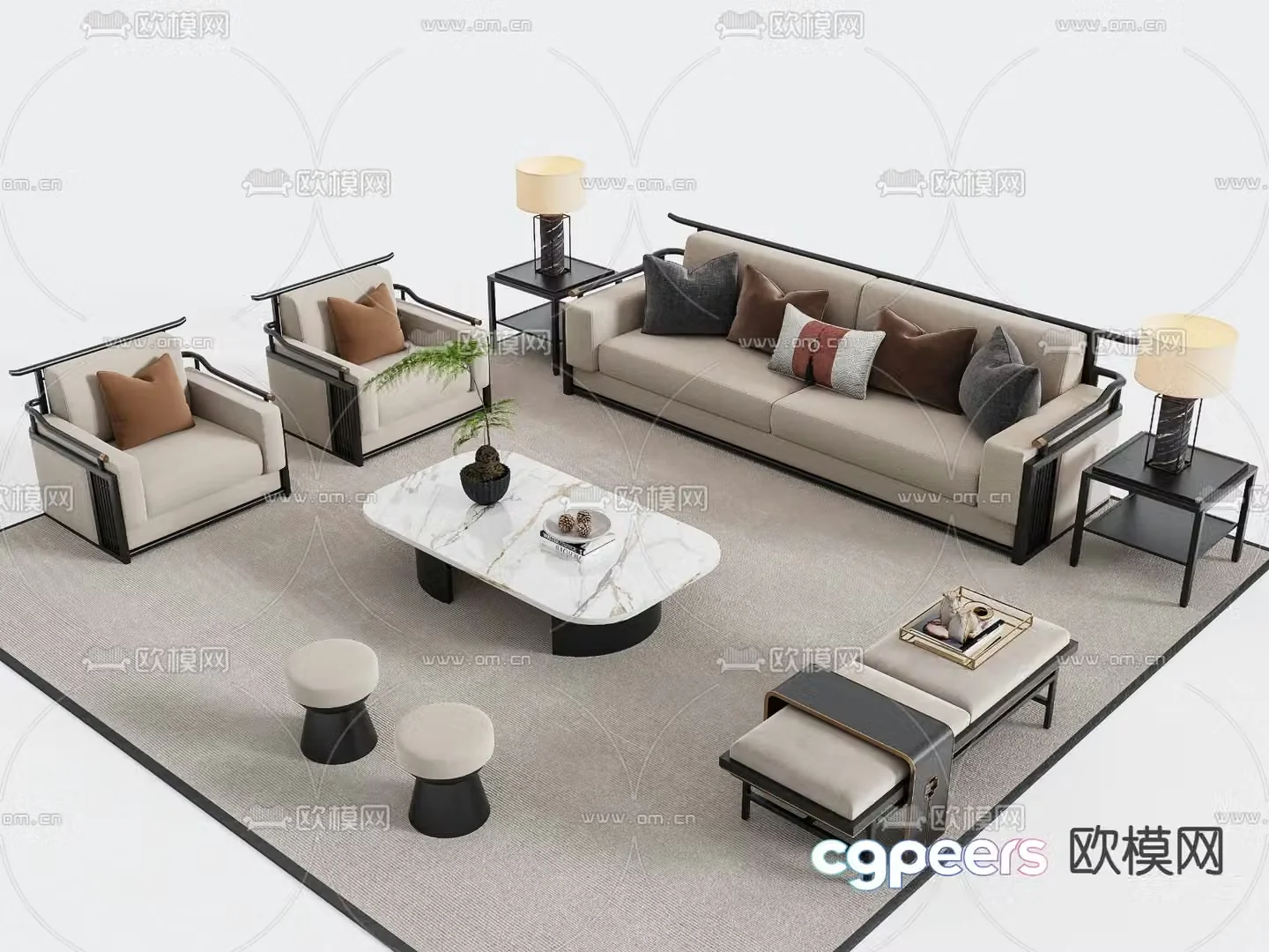 New Chinese style sofa modular sofa 3d model