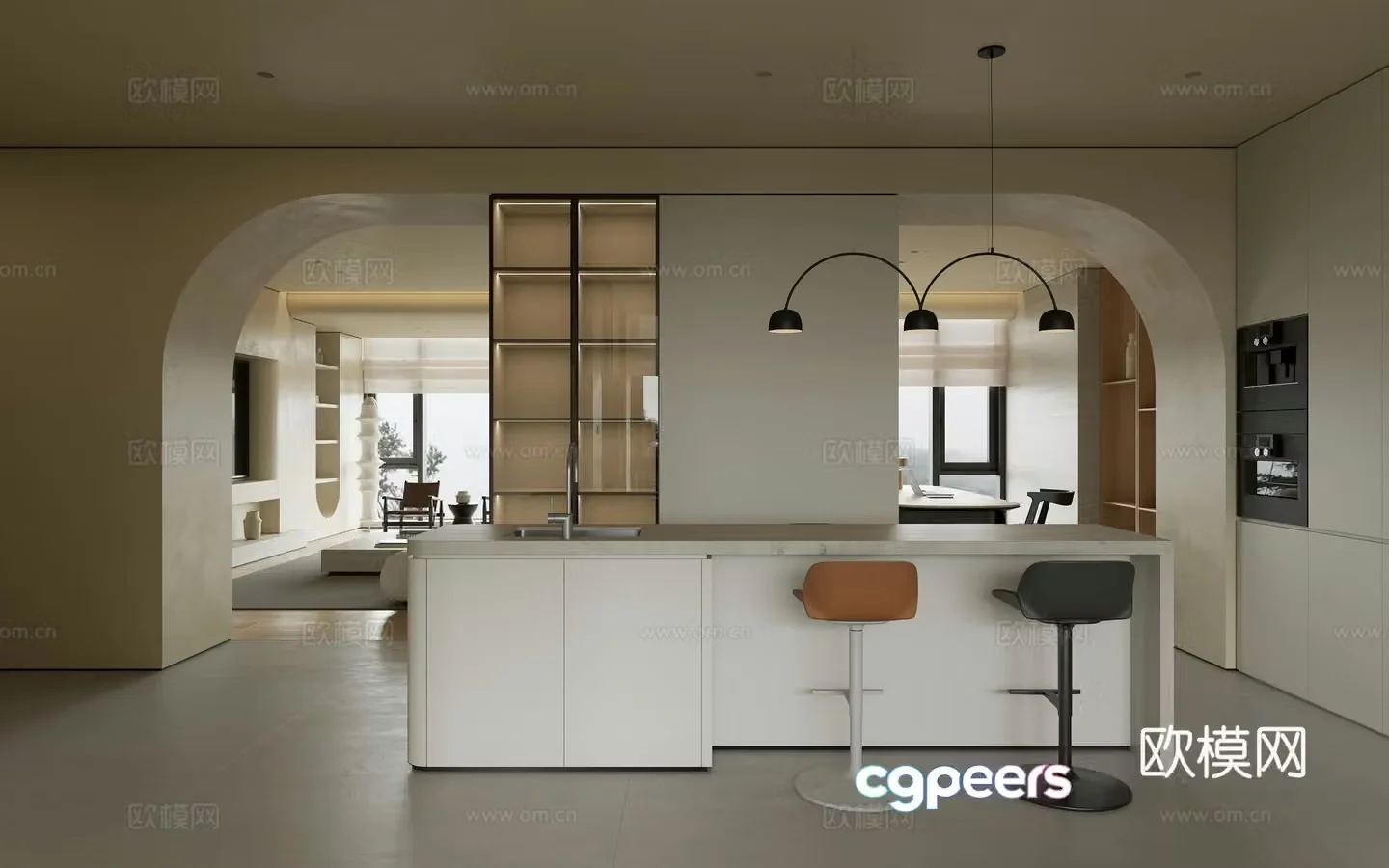 Modern living and dining room 3d model