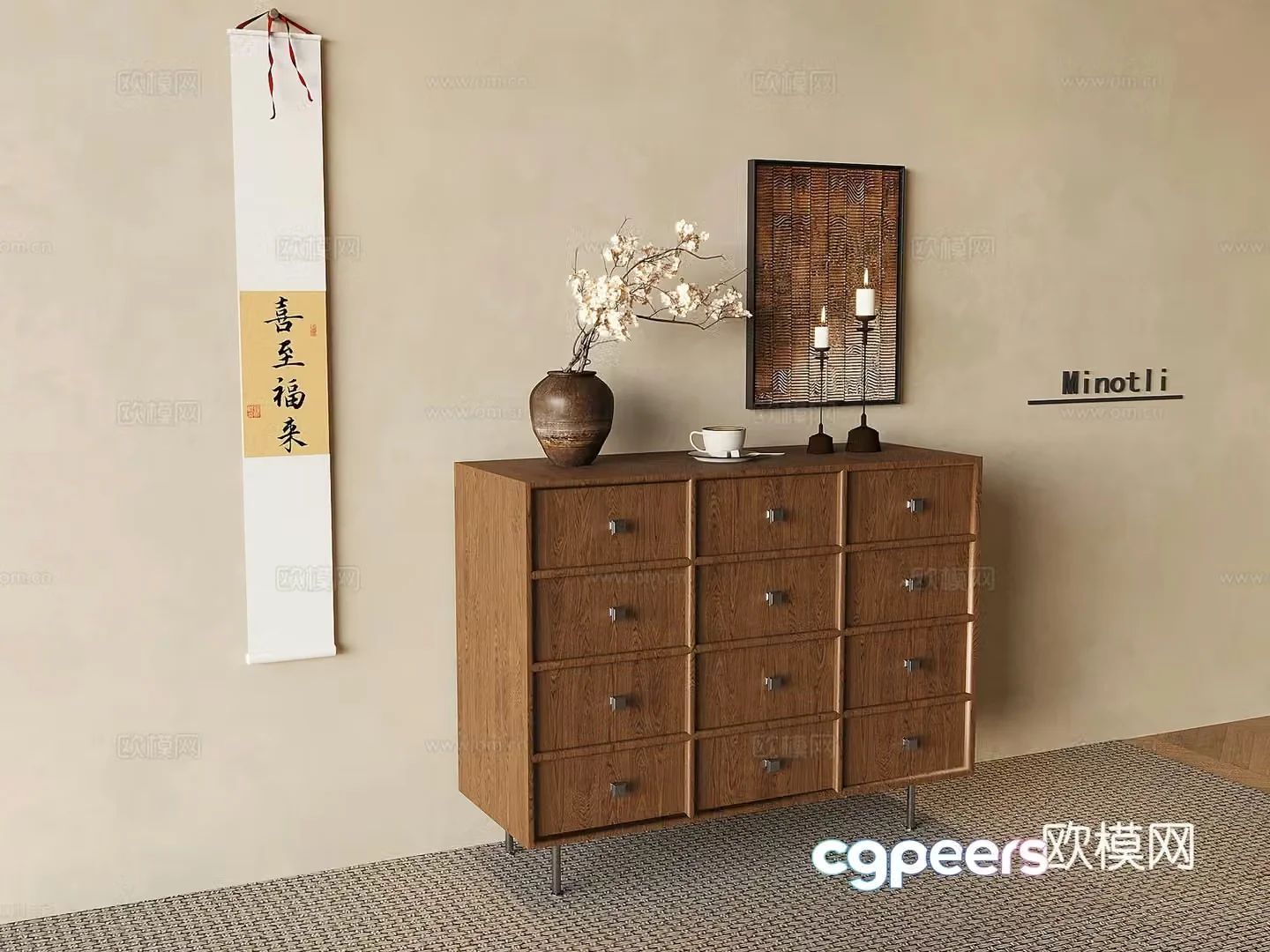 Song’s aesthetic solid wood chest cabinet medieval retro storage side cabinet porch cabinet storage drawer 3D model