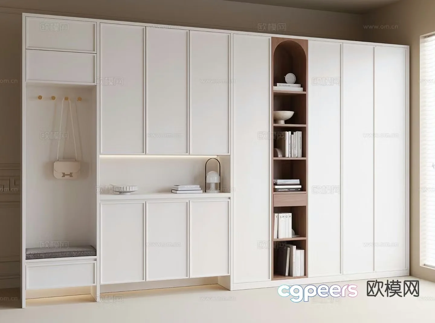 Cream style shoe cabinet 3d model