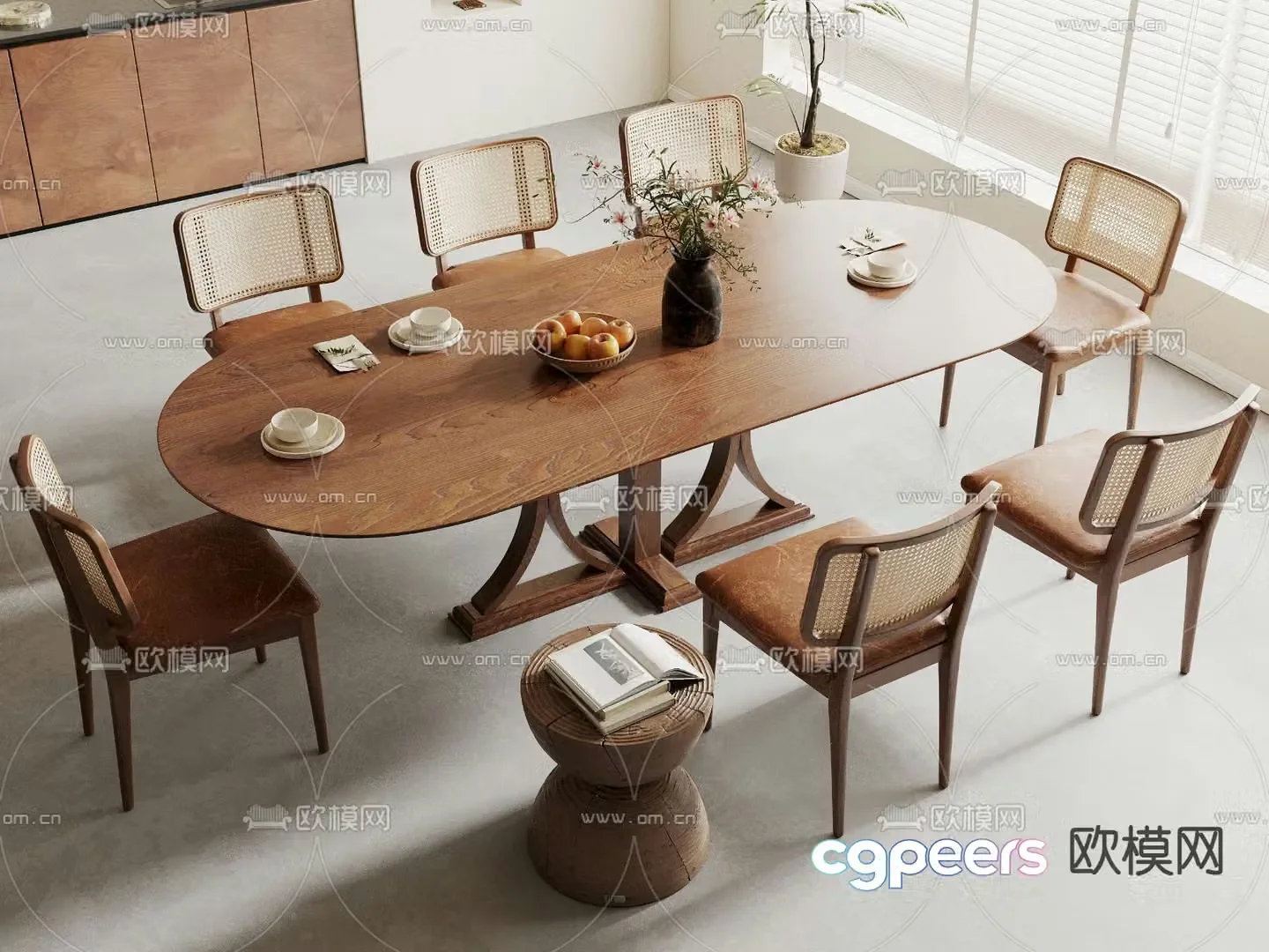 Medieval style dining table and chairs 3d model