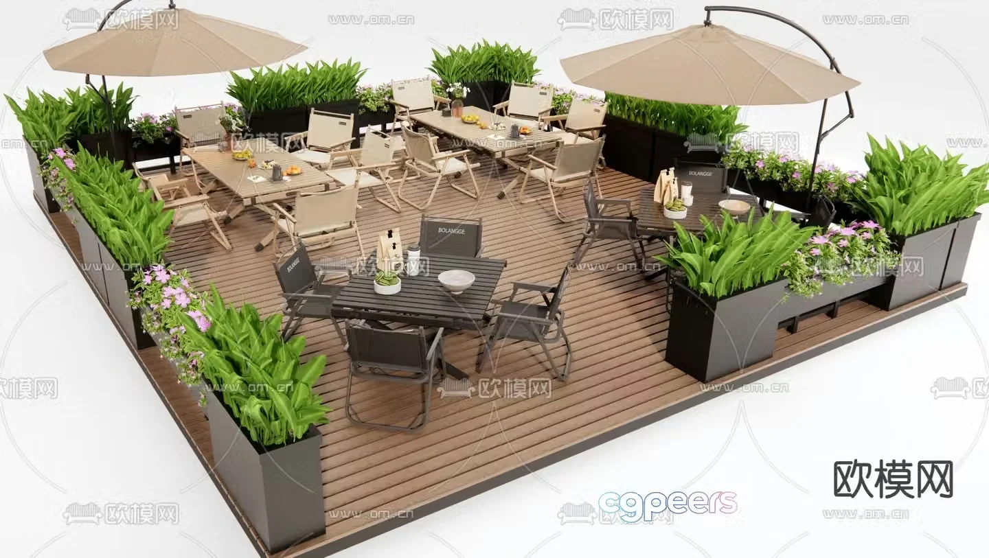 Modern outdoor tables and chairs commercial exterior 3d model