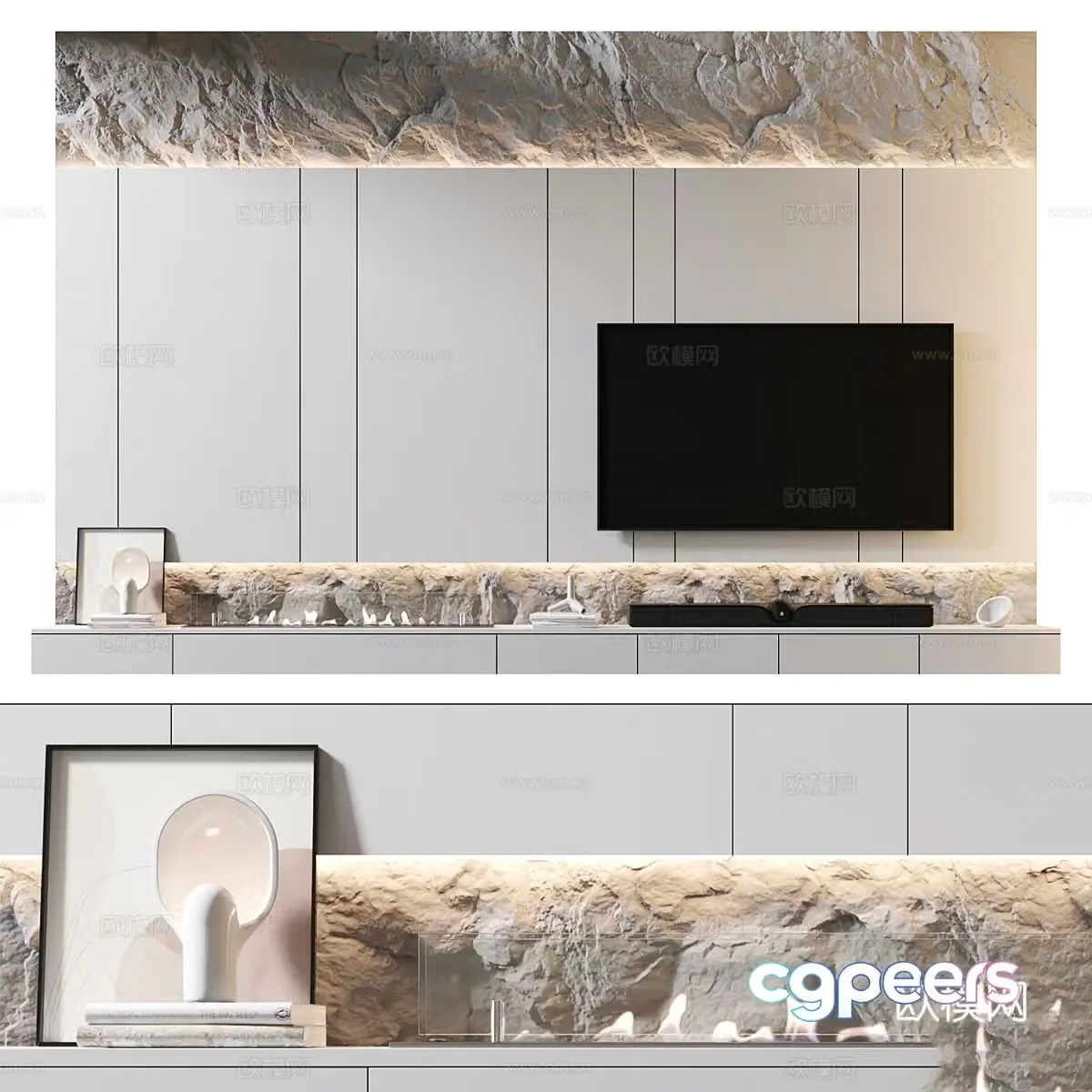 Modern minimalist TV background wall 3d model