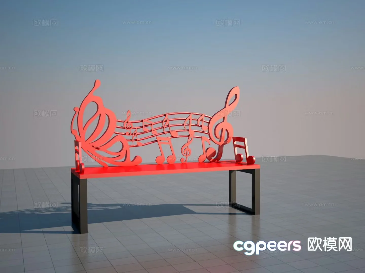 Music shaped seat public chair 3d model