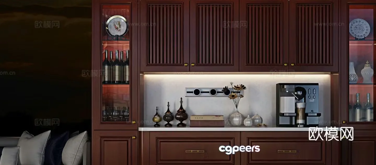 Log style sideboard wine cabinet 3D model